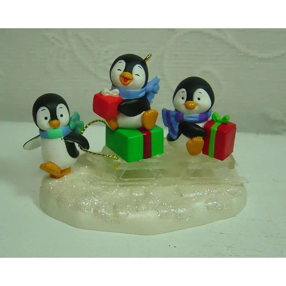 2 PENGUIN HALLMARK ORNAMENTS-WINTER SURPRISE #1 & SLEDDING SHENANIGANS